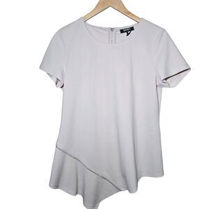 DKNY Women's Large Light Pink Blush Asymmetrical Hem Top Short Sleeve